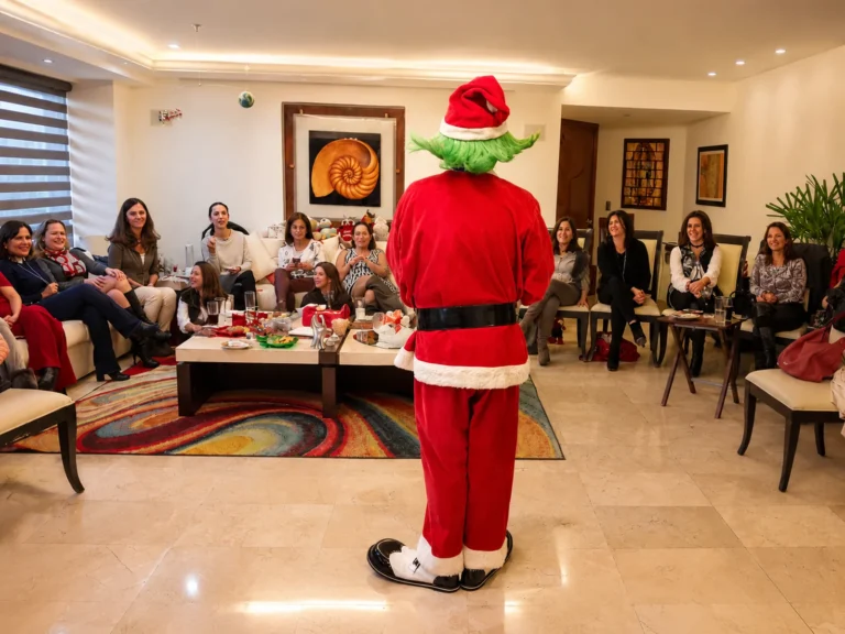Payaso Loquillo vestido de Santa Claus en fiesta navideña para adultos